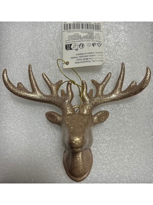 Altın Renkli Geyik Kafası Yılbaşı Ağacı Süsü, Şık ve Parlak Dekorasyon.