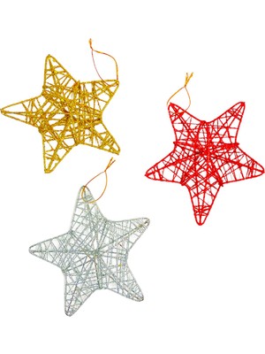 Çok Renkli Üç Boyutlu Simli Tel Yıldız Süsler 12 cm 6'lı Paket