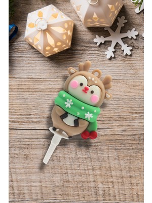 Renkli 4'lü Geyik Silikon Pasta Üstü Yılbaşı Süsü Seti