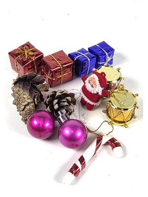 Yılbaşı Ağacı Süsü 12'li Renkli Kozalak Topları, 6cm, Dekoratif Set