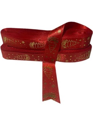 Renkli Yılbaşı Çam Figürlü Kurdele, Dekoratif ve Şık Hediye Paketi Süsü