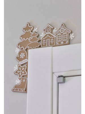 Zencefilli Noel Evi Kapı Süsü ve Işık Anahtarı Dekoru Kahverengi