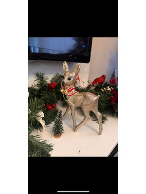 23 cm Simli Gold Ceylan Geyik Yılbaşı Süsü, Noel ve Yeni Yıl Dekoru