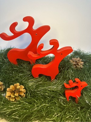 Kırmızı Yılbaşı Geyik Seti 3'lü, Şık ve Eğlenceli Dekorasyon Hediye Alternatifi