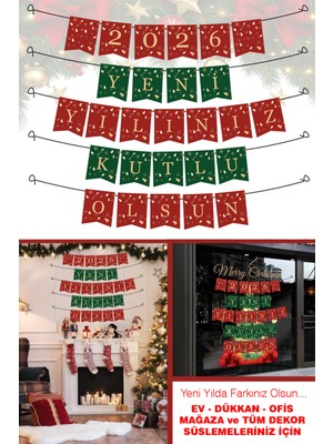 Yılbaşı Süsleme Seti Haki Bayraklar, Ev ve Mağaza Için Hazırlık Paketleri