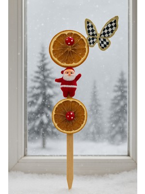 Canlı Portakal Dilimli Noel Süsü, Yılbaşı Masa ve Saksı Dekoru, Kelebek Detaylı