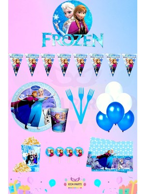 Zayna's Elsa Frozen Temalı 16 Kişilik Ultra Doğum Günü Parti Seti