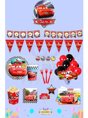 Zayna's Cars-Arabalar Temalı 32 Kişilik Maxi Doğum Günü Parti Seti