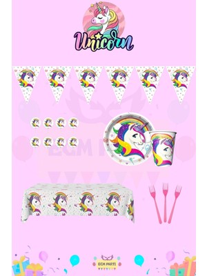 Zayna's Unicorn Temalı 16 Kişilik Mini Doğum Günü Parti Seti