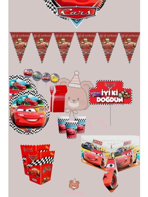 Zayna's Cars Arabalar Temalı Erkek Çocuk Şimşek Mgueen 24 Kişilik Set Doğum Günü Parti Malzemeleri Seti