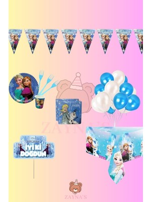 Zayna's Frozen Elsa Temalı Karlar Ülkesi Konsept 8 Kişilik Doğum Günü Parti Seti
