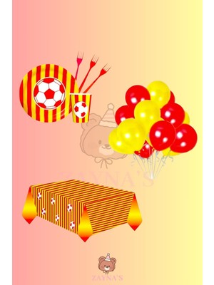 Zayna's Sarı Kırmızı Parti Seti - Çocuk Futbol Özel Taraftar Temalı Doğum Günü Konsepti 32 Kişilik Set