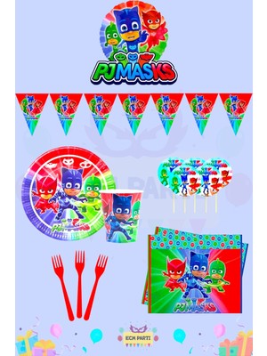 Zayna's Pijamaskeliler Temalı 8 Kişilik Mini Doğum Günü Parti Seti