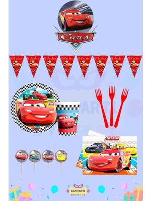Zayna's Cars-Arabalar Temalı 24 Kişilik Mini Doğum Günü Parti Seti