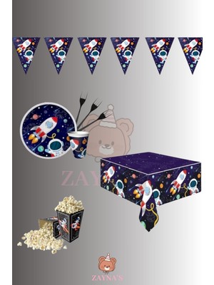 Zayna's Uzay Temalı Doğum Günü Parti Seti-Çocuk Parti Süsleme Malzemeleri 16 Kişilik