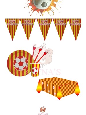 Zayna's Taraftar Temalı Futbol Seti 24 Kişilik Sarı Kırmızı Ekonomik Doğum Günü Parti Seti