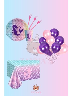 Zayna's Deniz Kızı Temalı Kız Çocuk Doğum Günü Parti Seti - Kız Çocuk Doğum Günü Parti Süsleri 24 Kişilik