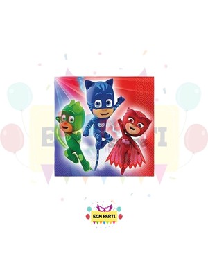 Zayna's Pijamaskeliler Temalı Baskılı 20 Adet Peçete - Doğum Günü Parti Seti Malzemeleri