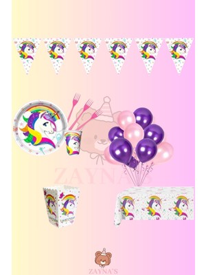 Zayna's Unicorn 16 Temalı Kişilik Doğum Günü Parti Seti -Unicorn Konsept Tek Boynuzlu At