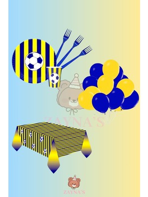 Zayna's Sarı Lacivert Taraftar Parti Seti - Çocuklara Özel Taraftar Temalı Doğum Günü Konsepti 8 Kişilik Set