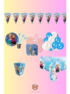 Zayna's Frozen Elsa Doğum Günü Parti Seti - Kız Çocuk Doğum Günü Süsleri 32 Kişilik