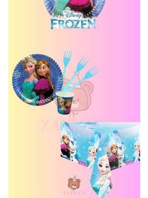 Zayna's Elsa Frozen Temalı Kız Çocuk Karlar Ülkesi 8 Kişilik Doğum Günü Parti Seti