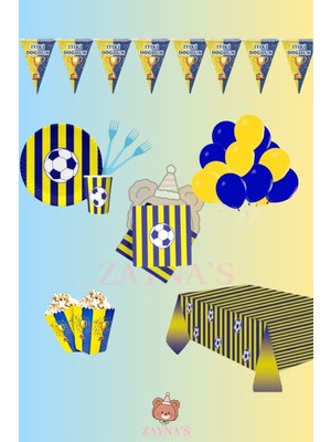 Zayna's Sarı Lacivert Taraftar Parti Seti - Çocuklara Özel Taraftar Temalı Doğum Günü Konsepti 8 Kişilik