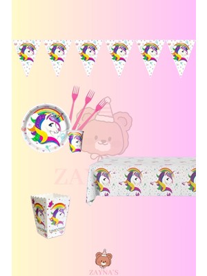 Zayna's Unicorn Doğum Günü Parti Seti | 1-6 Yaş Arası | Unicorn Temalı Kız Çocuk Parti Süsleri 8 Kişilik