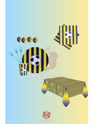 Zayna's Taraftar Konseptli Sarı Lacivert 24 Kişilik Doğum Günü Parti Seti - Taraftar Sarı Lacivert Seti