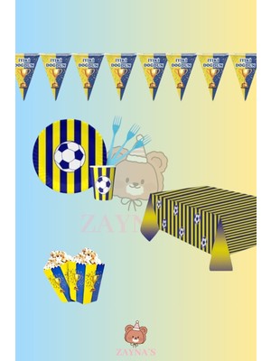 Zayna's Sarı Lacivert Taraftar Doğum Günü Parti Seti - Çocuklara Özel Temalı Doğum Günü Konsepti 16 Kişilik