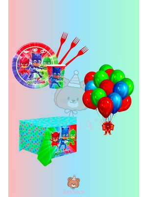 Zayna's Pijamaskeliler Temalı Kız Erkek Çocuk Konseptli 16 Kişilik Doğum Günü Parti Seti