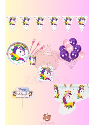 Zayna's Unicorn 8 Kişilik Doğum Günü Parti Seti - Unicorn Konsept Parti Süsleri Tek Boynuzlu At