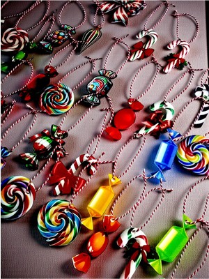 Renkli 40’lı Yılbaşı Şeker Temalı Karton Ağacı ve Hediye Paketi Süsü Seti