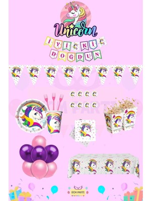 Zayna's Unicorn Temalı 32 Kişilik Full Doğum Günü Parti Seti