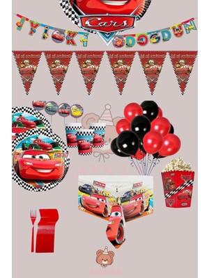 Zayna's Cars Arabalar Temalı Erkek Çocuk Şimşek Mgueen 16 Kişilik Full Set Doğum Günü Parti Malzemeleri