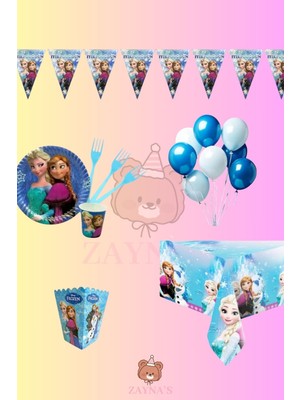 Zayna's Frozen Elsa Temalı Karlar Ülkesi 32 Kişilik Doğum Günü Parti Seti - Elsa Karlar Ülkesi Konseptli