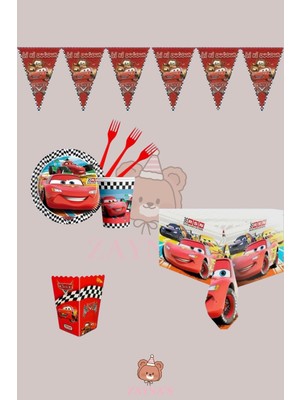 Zayna's Cars Arabalar Temalı Doğum Günü Parti Seti - Erkek Çocuk Özel Parti Süsleme Malzemeleri 32 Kişilik