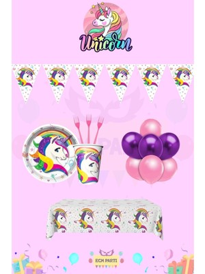 Zayna's Unicorn Temalı  4 Kişilik Ekonomik Doğum Günü Parti Seti