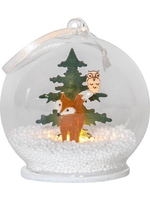 Renkli Tilki Ledli Kar Küresi, 8cm, Doğa Temalı Dekorasyon Parçası