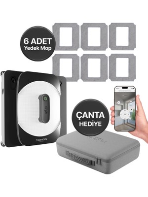 Xenon Smart Cam Silme Robotu (Elo) ve 6 Adet Mop | 2'li Set, Kumandalı, 3 Modlu, Mobil Kontrol