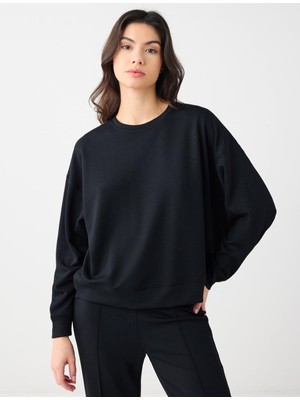 Jimmy Key Siyah Uzun Kollu Bisiklet Yaka Modal Örme Sweatshirt