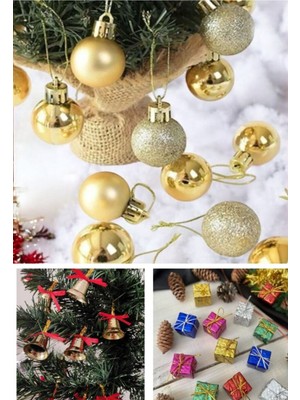 3’lü Yılbaşı Seti, Süsü, Top, Çan, Hediye Paketi, Gold, Çam Ağacı, Topu, Yılbaşı Süsü