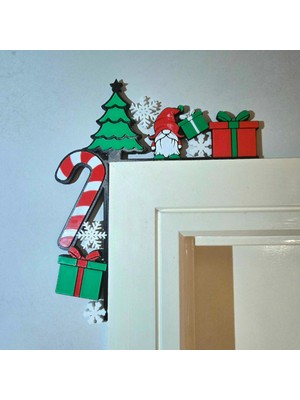 Renkli Noel Ağacı ve Cücesi Temalı Kapı Köşesi ile Işık Anahtarı Süsü