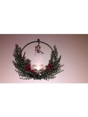 Yeşil Yılbaşı Kapı Süsü, LED Mumlu, 35CM, Yeni Yıl Dekorasyonu