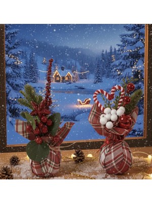 Yılbaşı Masa Süs Seti, 2'li, Kırmızı, 25CM, Dekoratif Obje