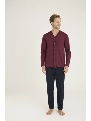 NemereSoft Kocabey 9225 Erkek V.yaka Boydan Düğmeli Pijama Takım