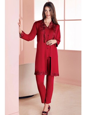 NemereSoft Espuar 752 Penye 3'lü Sabahlık Pijama Takımı