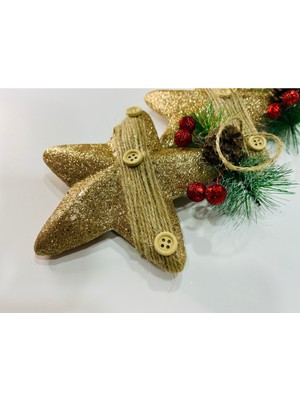 Altın Yıldız Seti 15X15CM, Simli Kokina ve Kozalaklı Yılbaşı Süsü