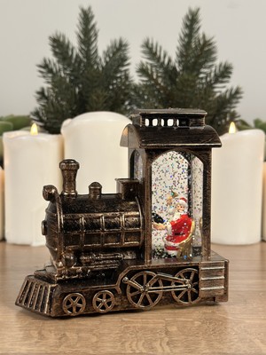 Yılbaşı Tren Görünümlü Işıklı Simli Kar Küresi, Noel Süsleri