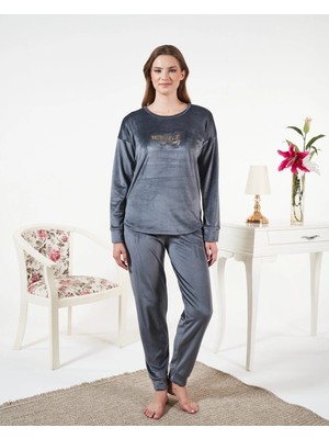 NemereSoft Estiva 25381 Uzun Kol Kadife Pijama Takımı